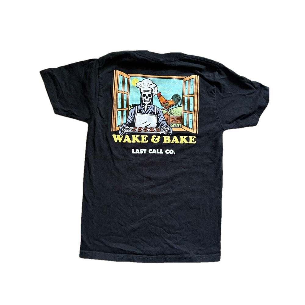 “Wake and Bake” Chef Skeleton & Rooster Graphic T-Shirt – Black by Last Call Co